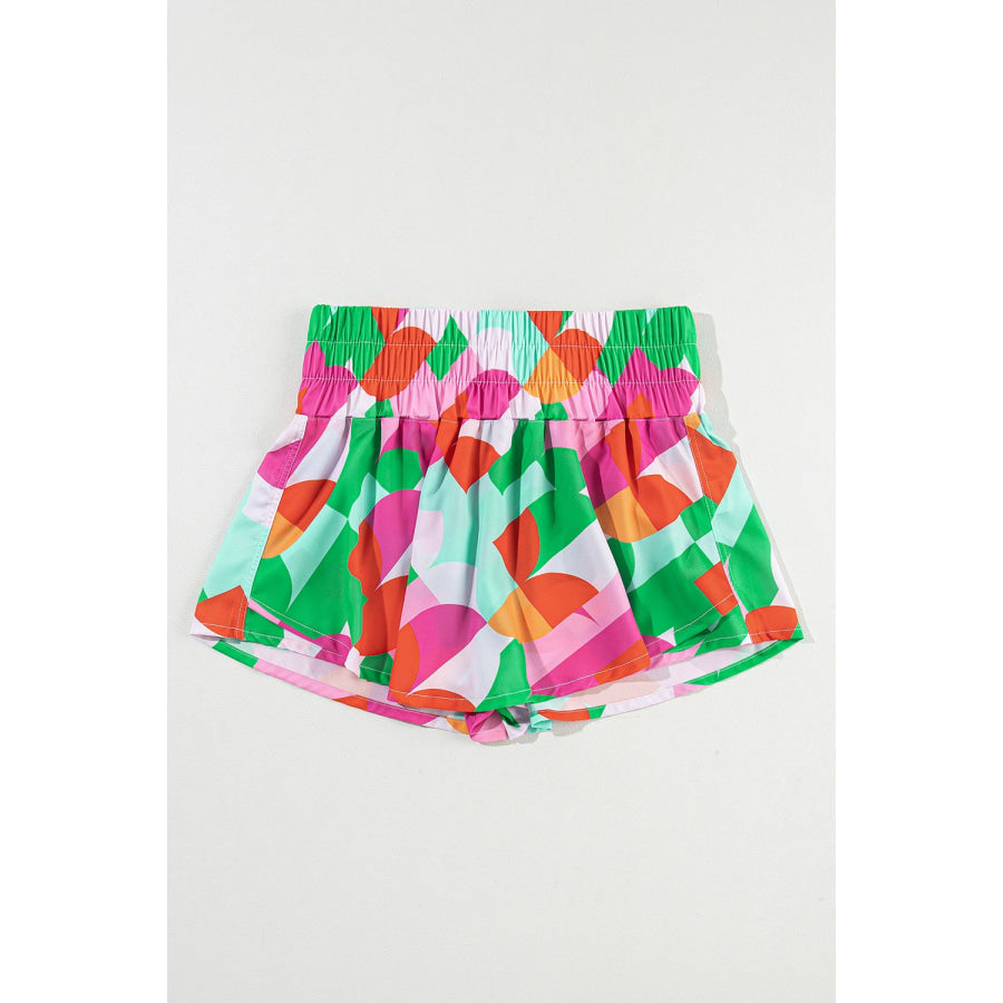 Smocked Contrast Print High Waist Skort Bottoms