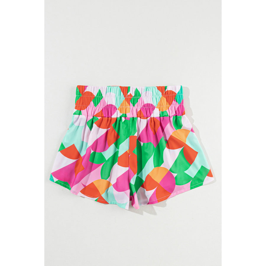 Smocked Contrast Print High Waist Skort Bottoms