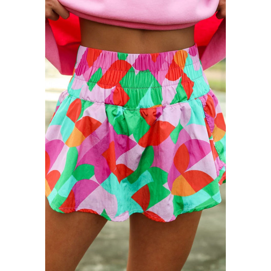 Smocked Contrast Print High Waist Skort Green / S Bottoms