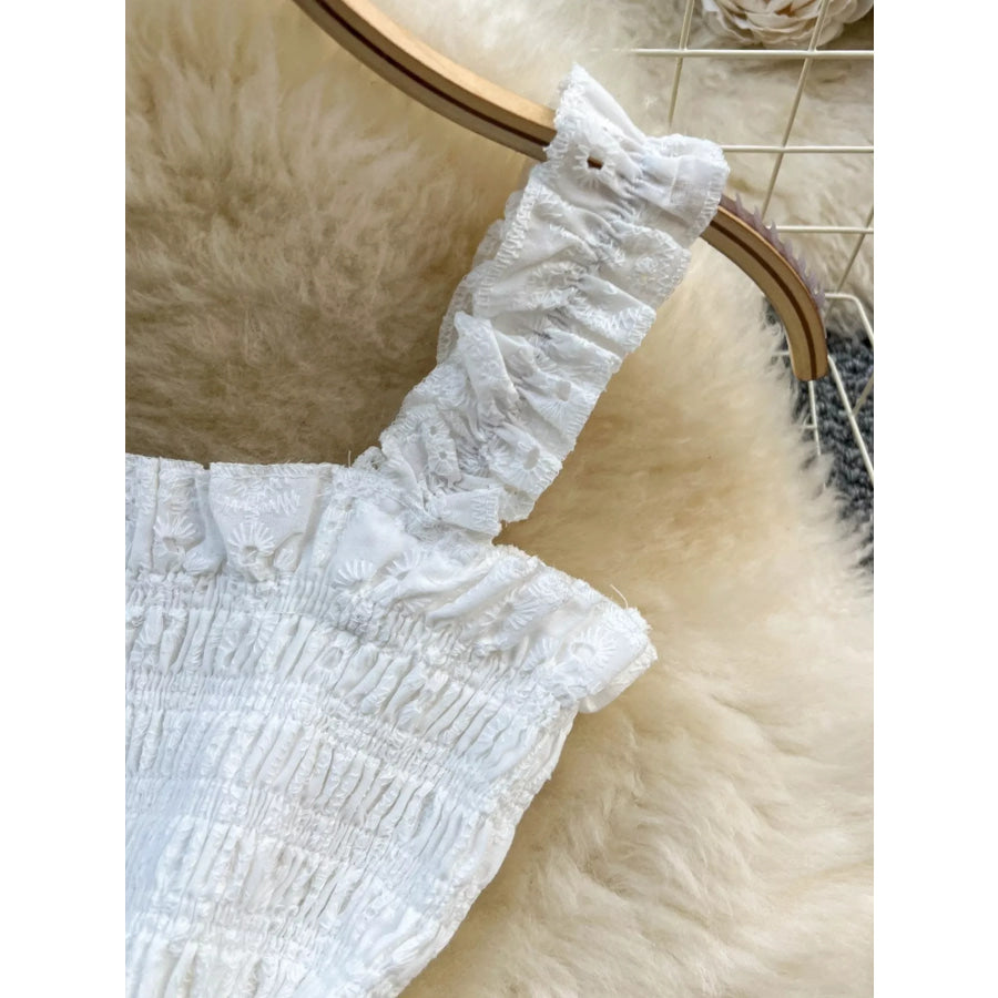 Smocked Crop Top and Hollow-Out Skirt Set Apparel and Accessories