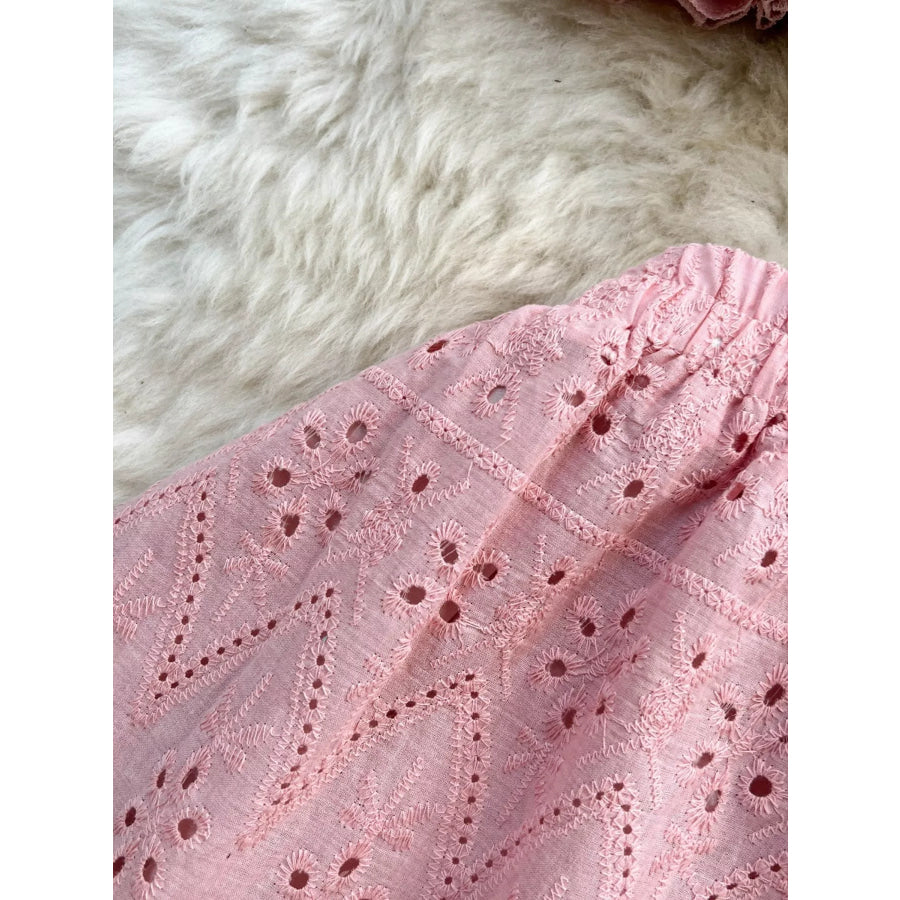 Smocked Crop Top and Hollow-Out Skirt Set Apparel and Accessories
