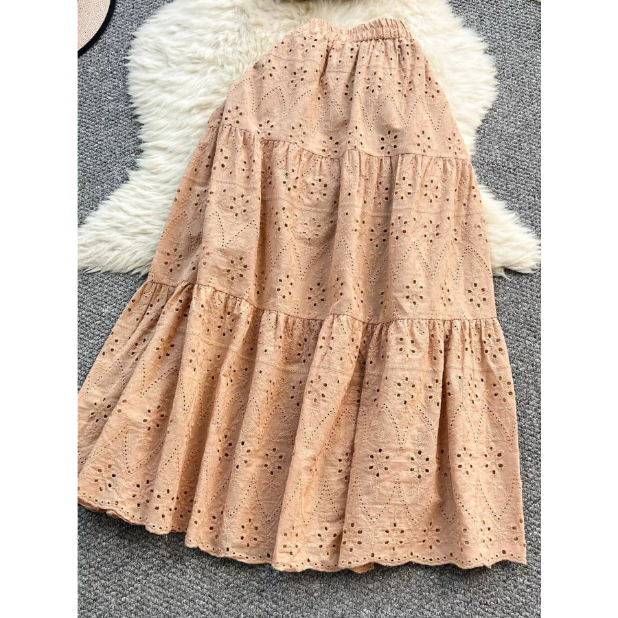 Smocked Crop Top and Hollow-Out Skirt Set Apparel and Accessories