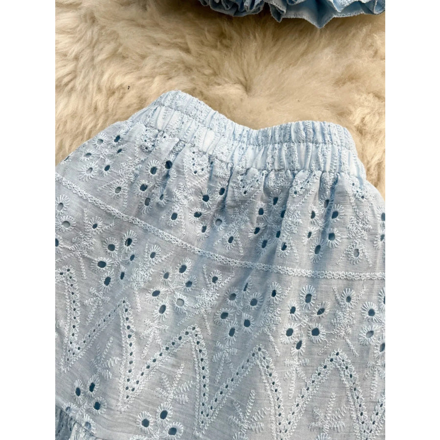 Smocked Crop Top and Hollow-Out Skirt Set Apparel and Accessories