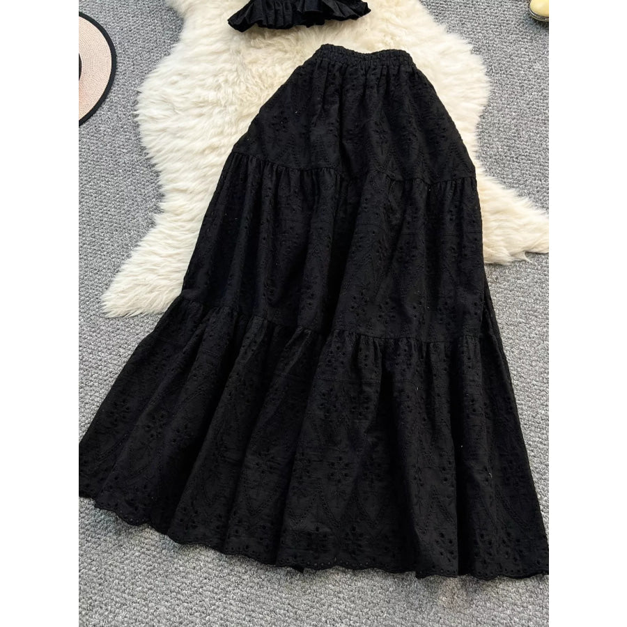 Smocked Crop Top and Hollow-Out Skirt Set Apparel and Accessories