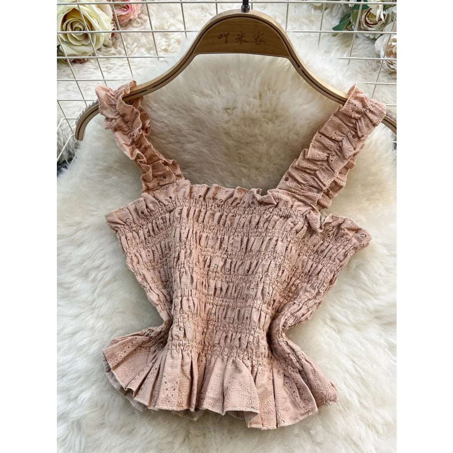 Smocked Crop Top and Hollow-Out Skirt Set Apparel and Accessories
