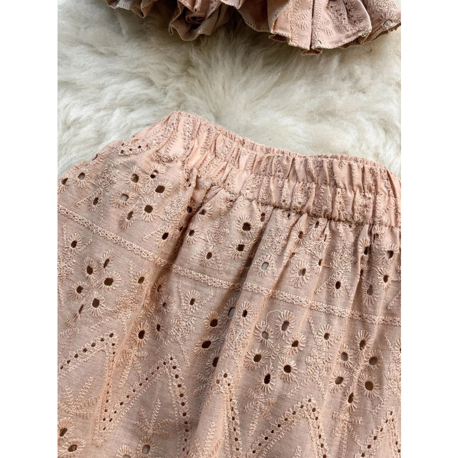 Smocked Crop Top and Hollow-Out Skirt Set Apparel and Accessories
