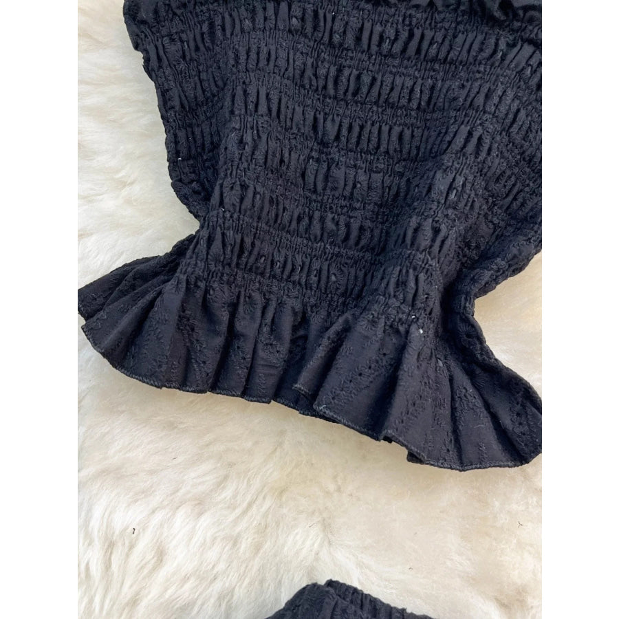 Smocked Crop Top and Hollow-Out Skirt Set Apparel and Accessories