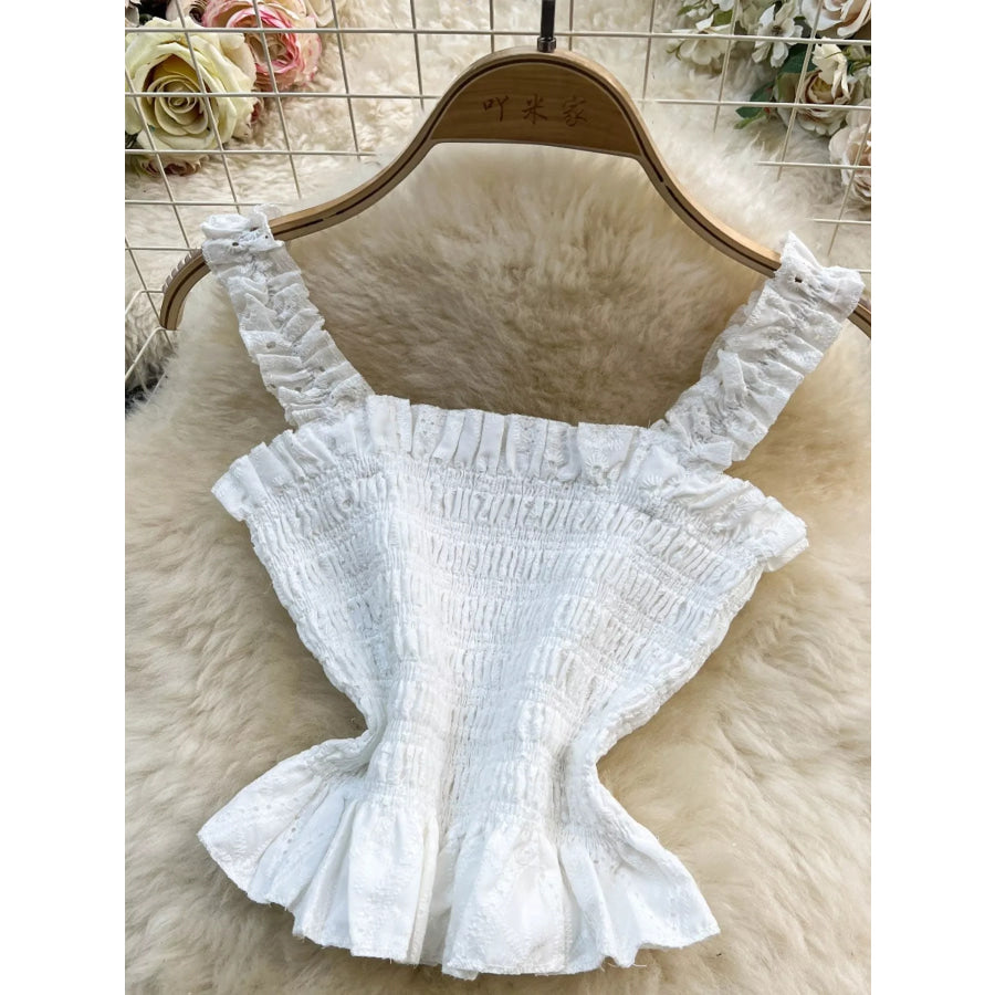 Smocked Crop Top and Hollow-Out Skirt Set Apparel and Accessories