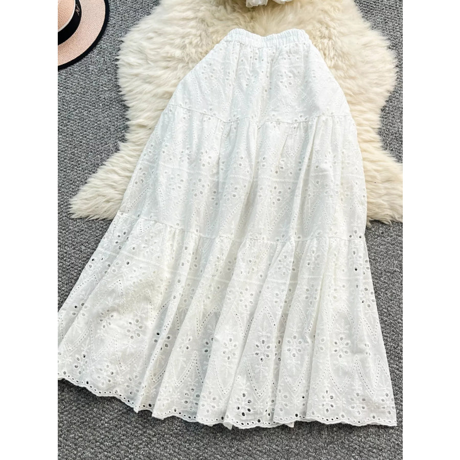 Smocked Crop Top and Hollow-Out Skirt Set Apparel and Accessories
