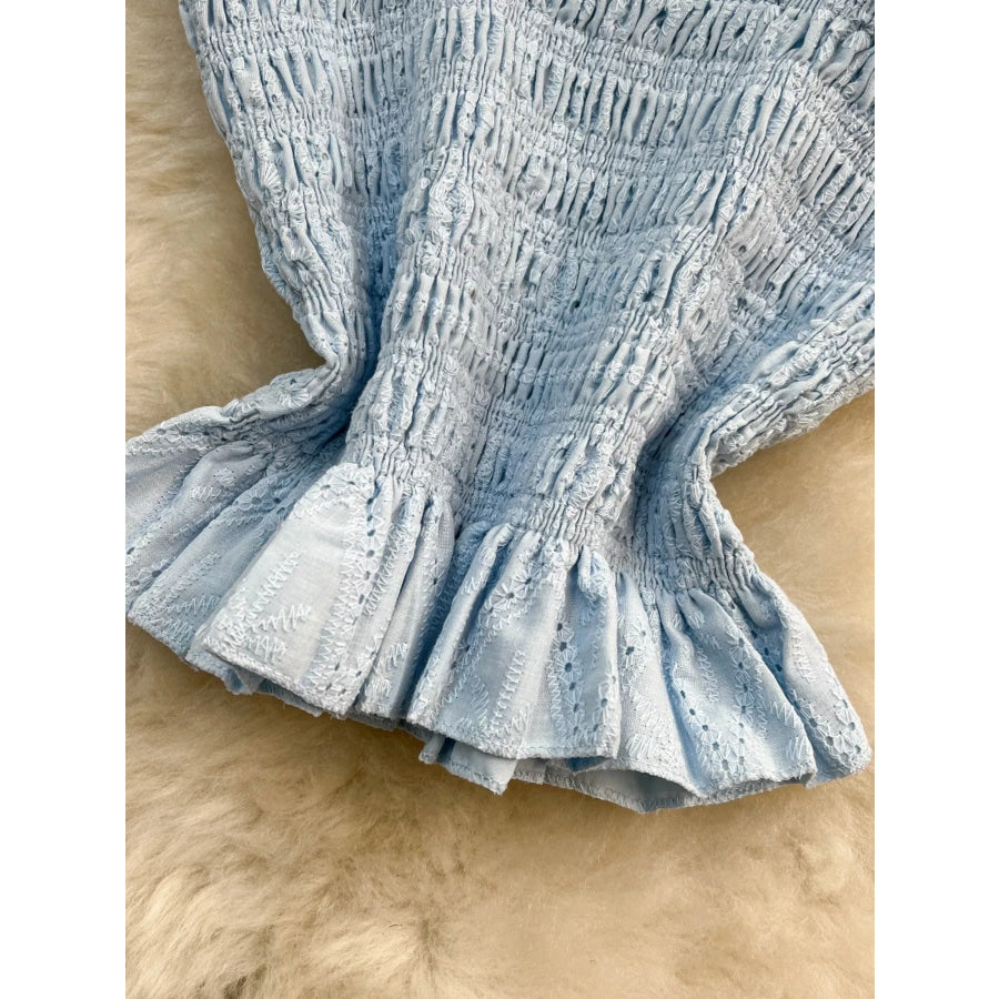 Smocked Crop Top and Hollow-Out Skirt Set Apparel and Accessories