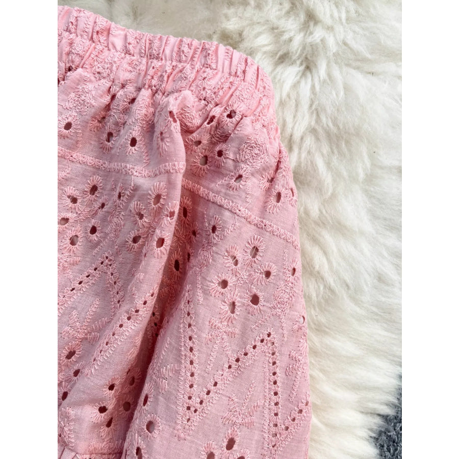 Smocked Crop Top and Hollow-Out Skirt Set Apparel and Accessories