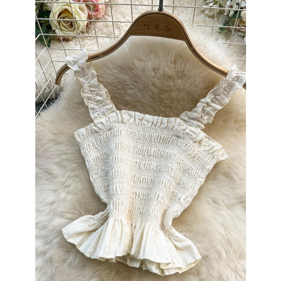 Smocked Crop Top and Hollow-Out Skirt Set Apparel and Accessories