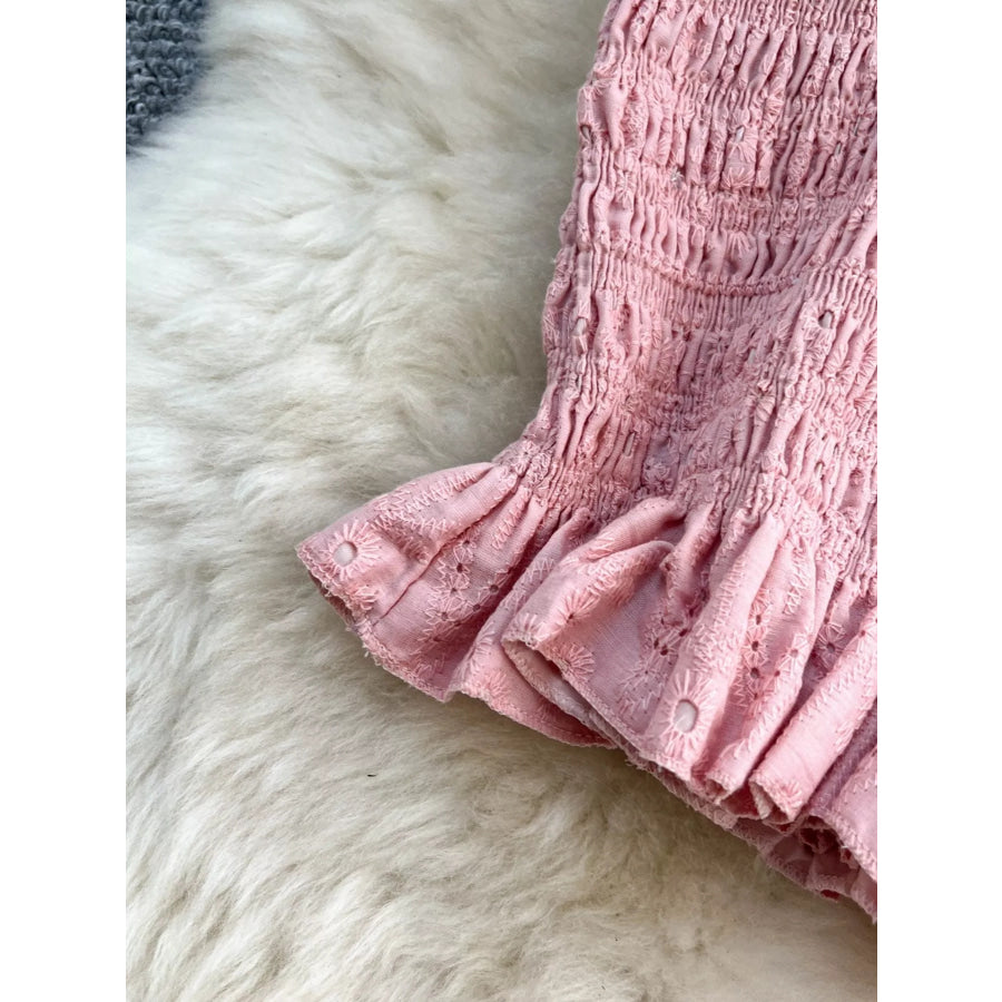 Smocked Crop Top and Hollow-Out Skirt Set Apparel and Accessories