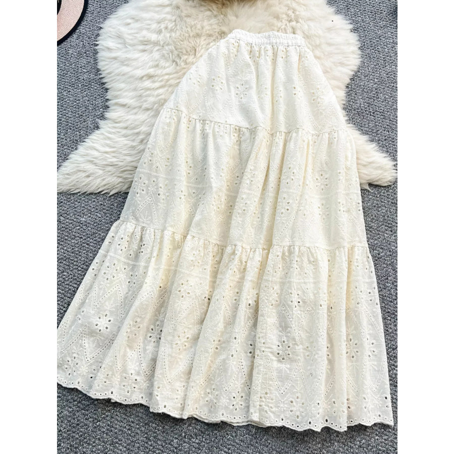 Smocked Crop Top and Hollow-Out Skirt Set Apparel and Accessories