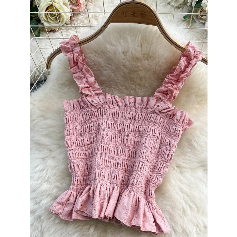 Smocked Crop Top and Hollow-Out Skirt Set Apparel and Accessories