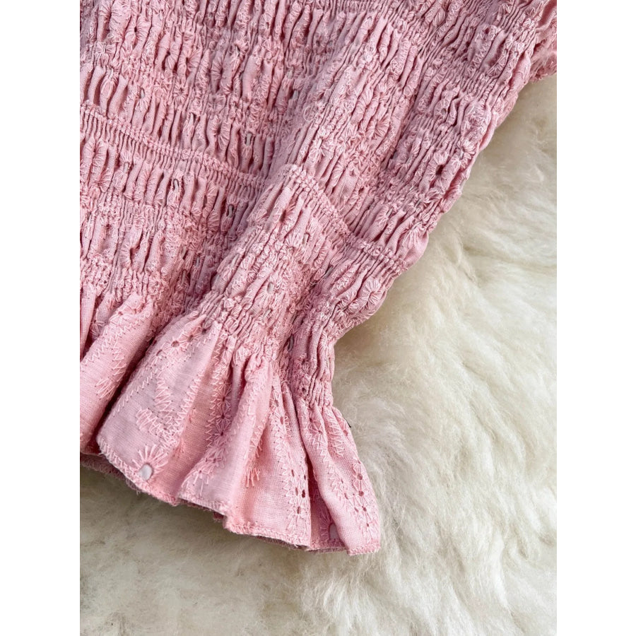 Smocked Crop Top and Hollow-Out Skirt Set Apparel and Accessories