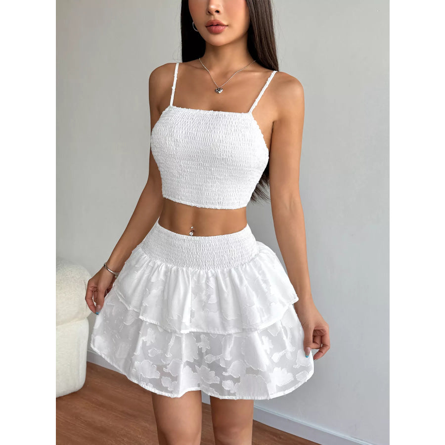 Smocked Crop Top & Ruffle Mini Skirt Set Apparel and Accessories