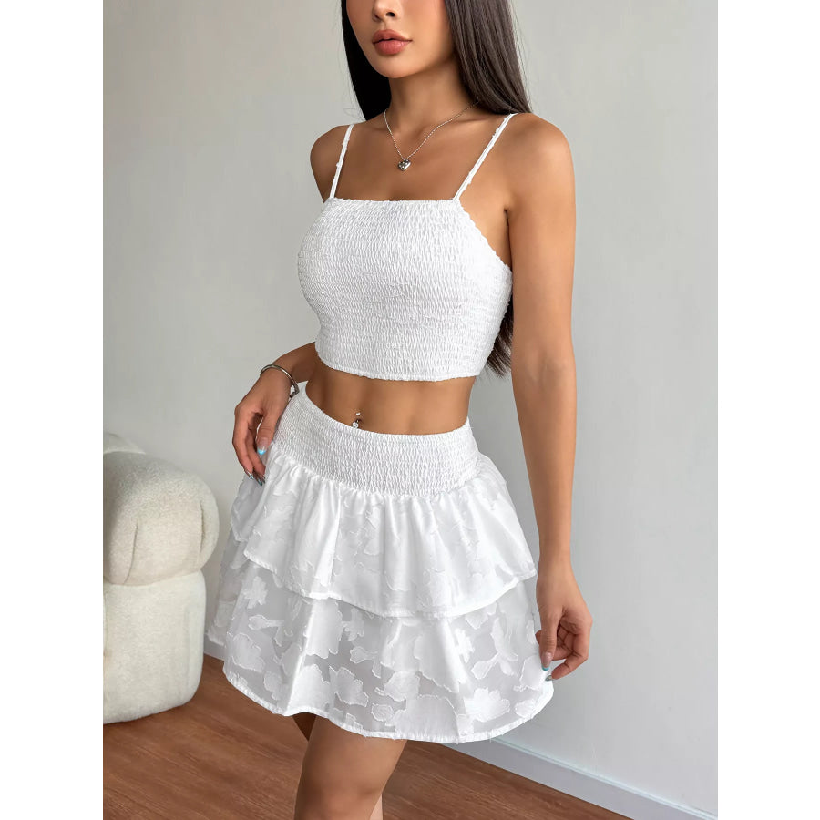 Smocked Crop Top & Ruffle Mini Skirt Set Apparel and Accessories