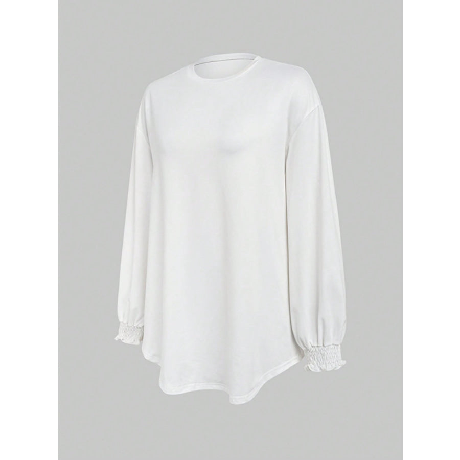 Smocked Cuff Round Neck Long Sleeve T-Shirt Apparel and Accessories