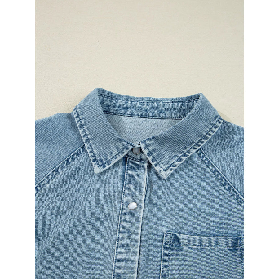 Smocked Cuffs Flared Denim Shirt Mini Dress Apparel and Accessories