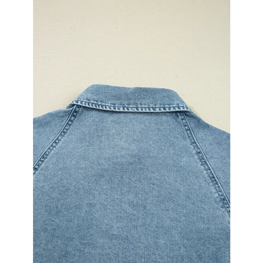 Smocked Cuffs Flared Denim Shirt Mini Dress Apparel and Accessories