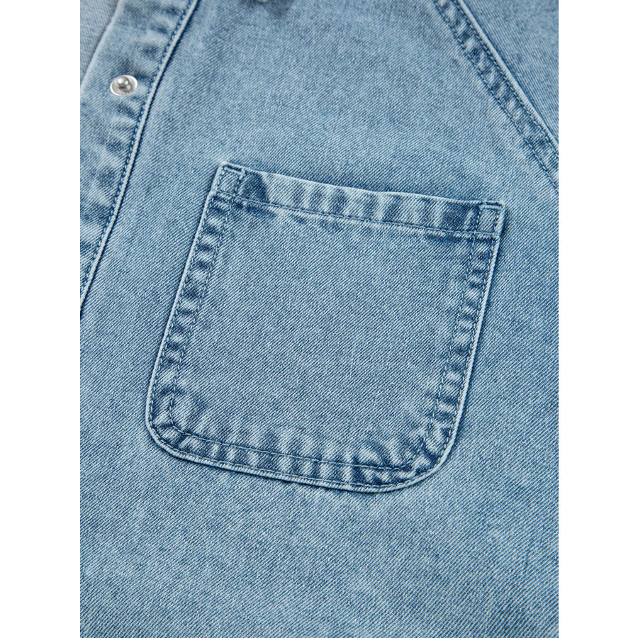 Smocked Cuffs Flared Denim Shirt Mini Dress Apparel and Accessories