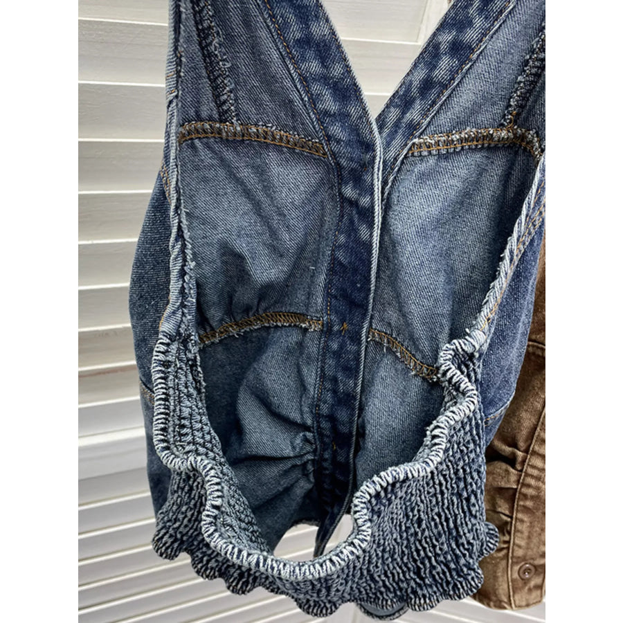 Smocked Denim Halter Collar Top Apparel and Accessories