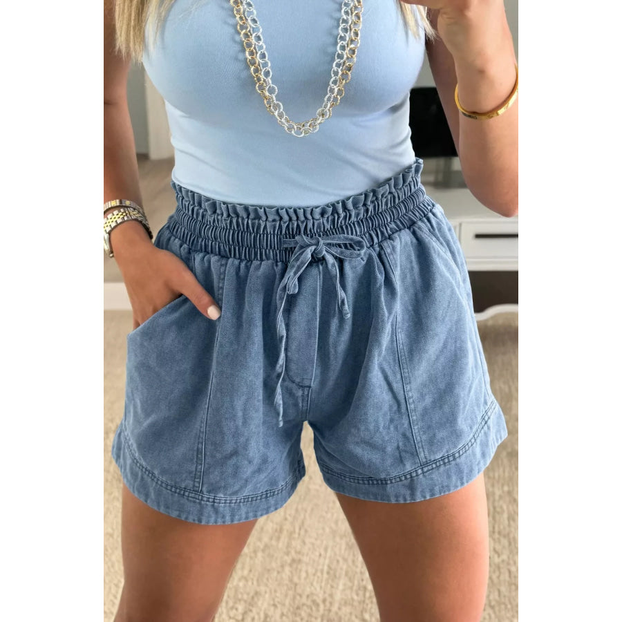 Smocked Elastic Waist Denim Shorts Medium / 4 Apparel and Accessories