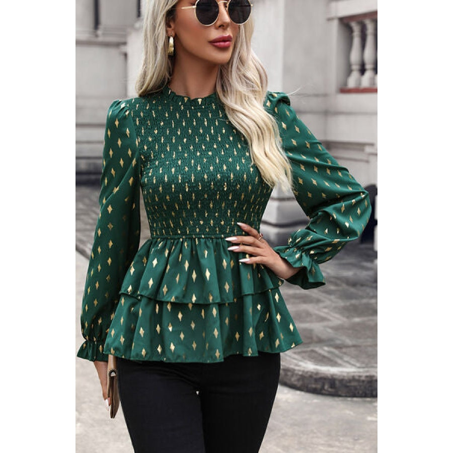 Smocked Flounce Sleeve Layered Blouse Clothing