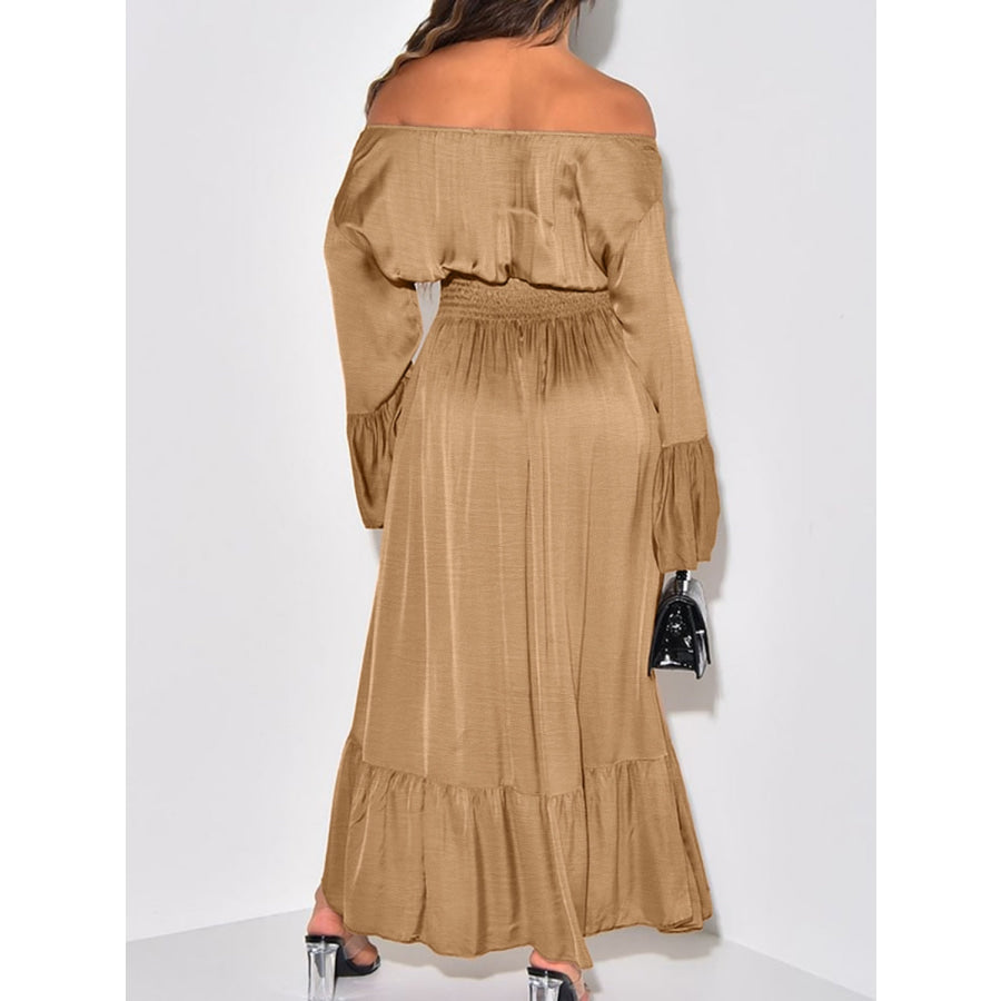 Smocked Flounce Sleeve Maxi Dress Apparel and Accessories