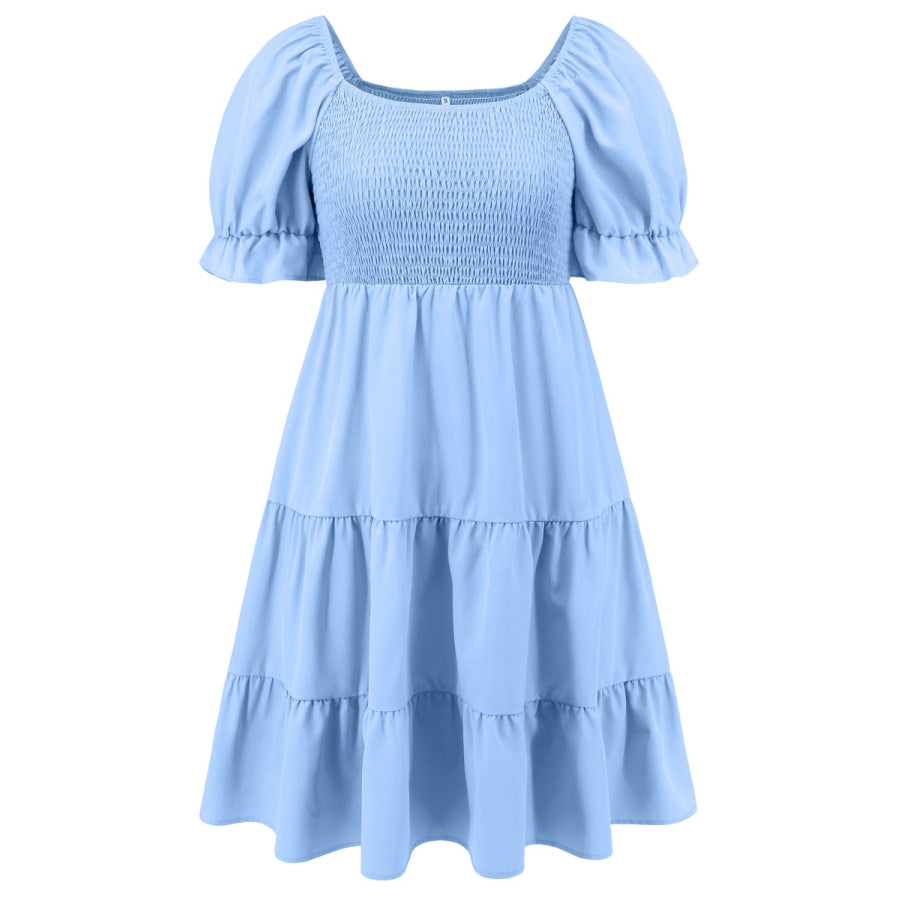 Smocked Flounce Sleeve Mini Dress Apparel and Accessories