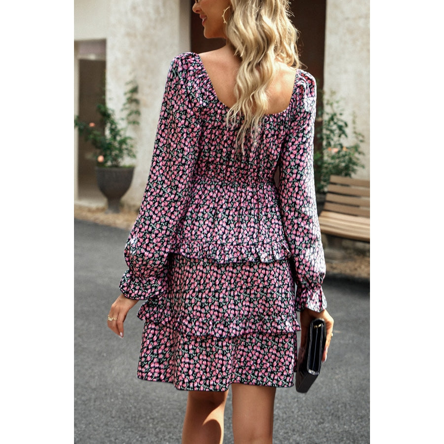 Smocked Flounce Sleeve Ruffled Dress