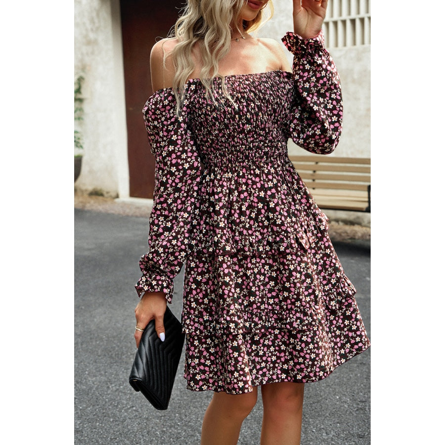 Smocked Flounce Sleeve Ruffled Dress