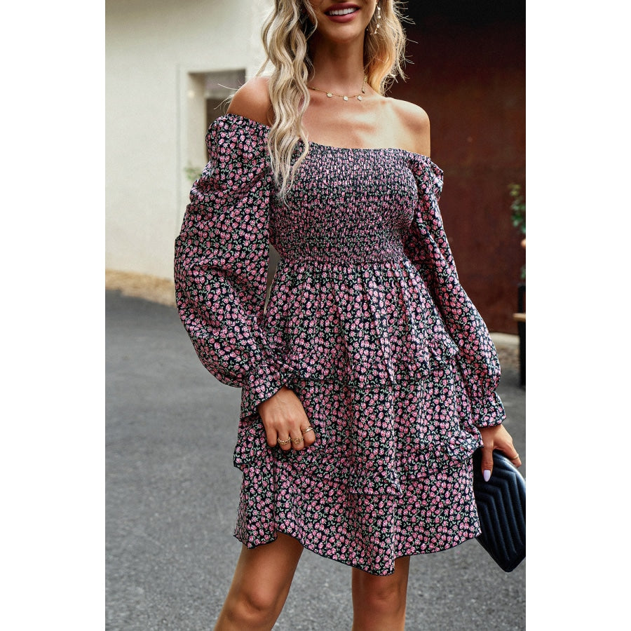 Smocked Flounce Sleeve Ruffled Dress