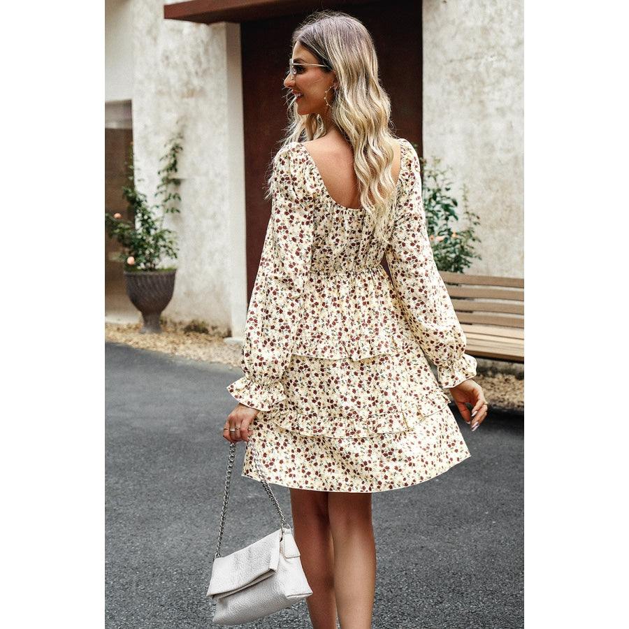 Smocked Flounce Sleeve Ruffled Dress