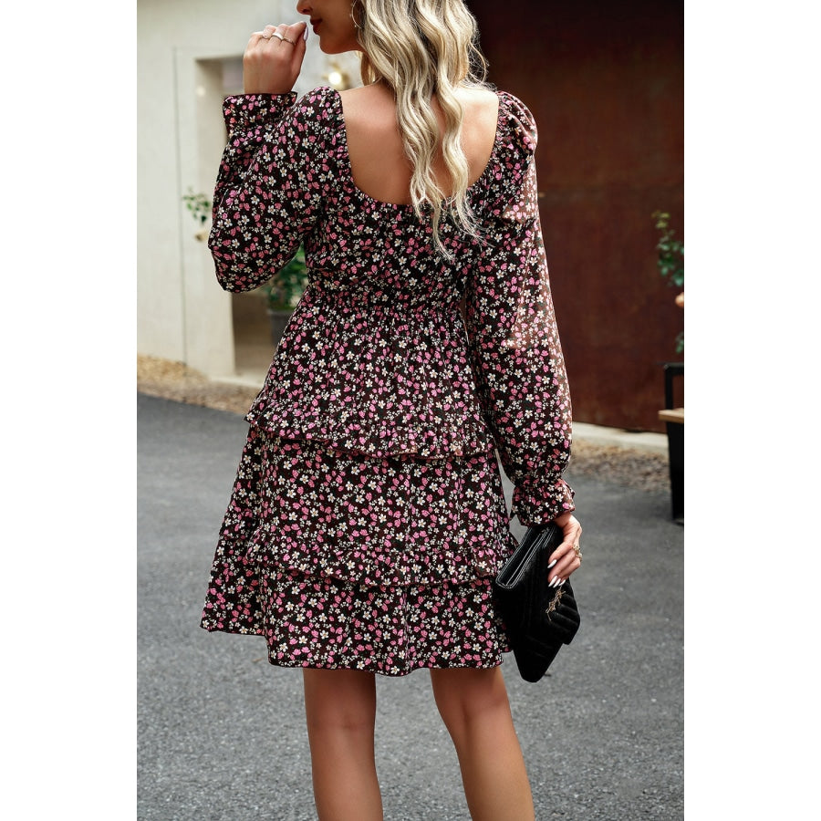 Smocked Flounce Sleeve Ruffled Dress