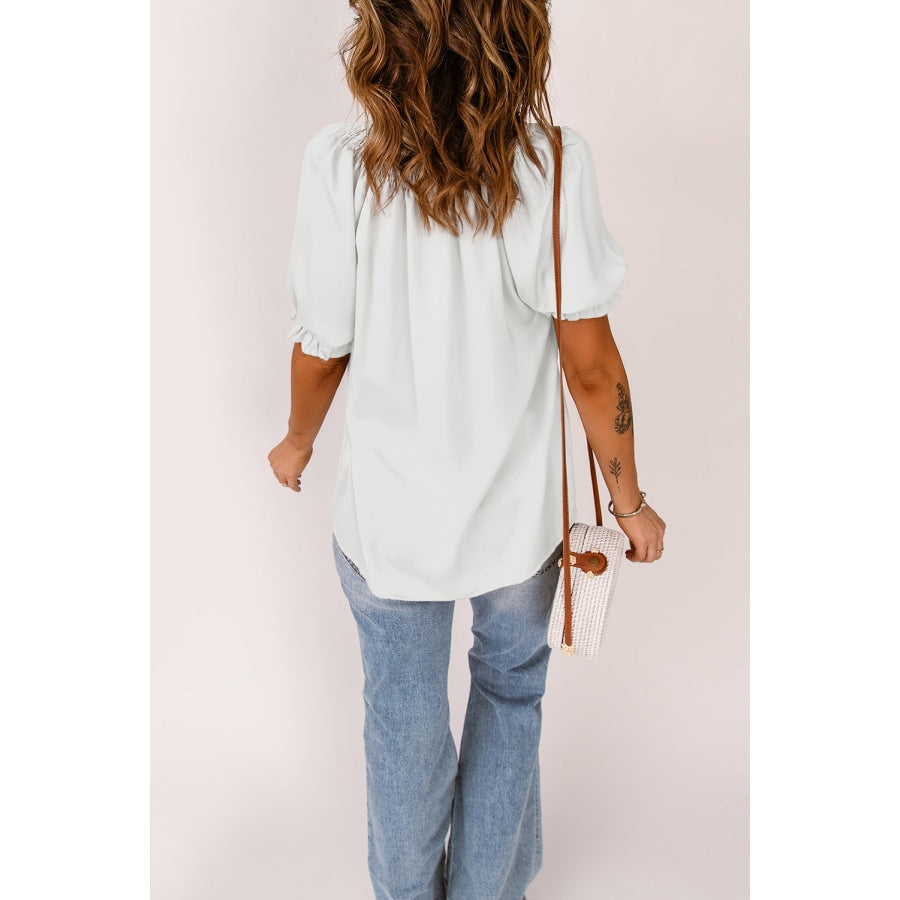 Smocked Frill Trim Flounce Sleeve Blouse