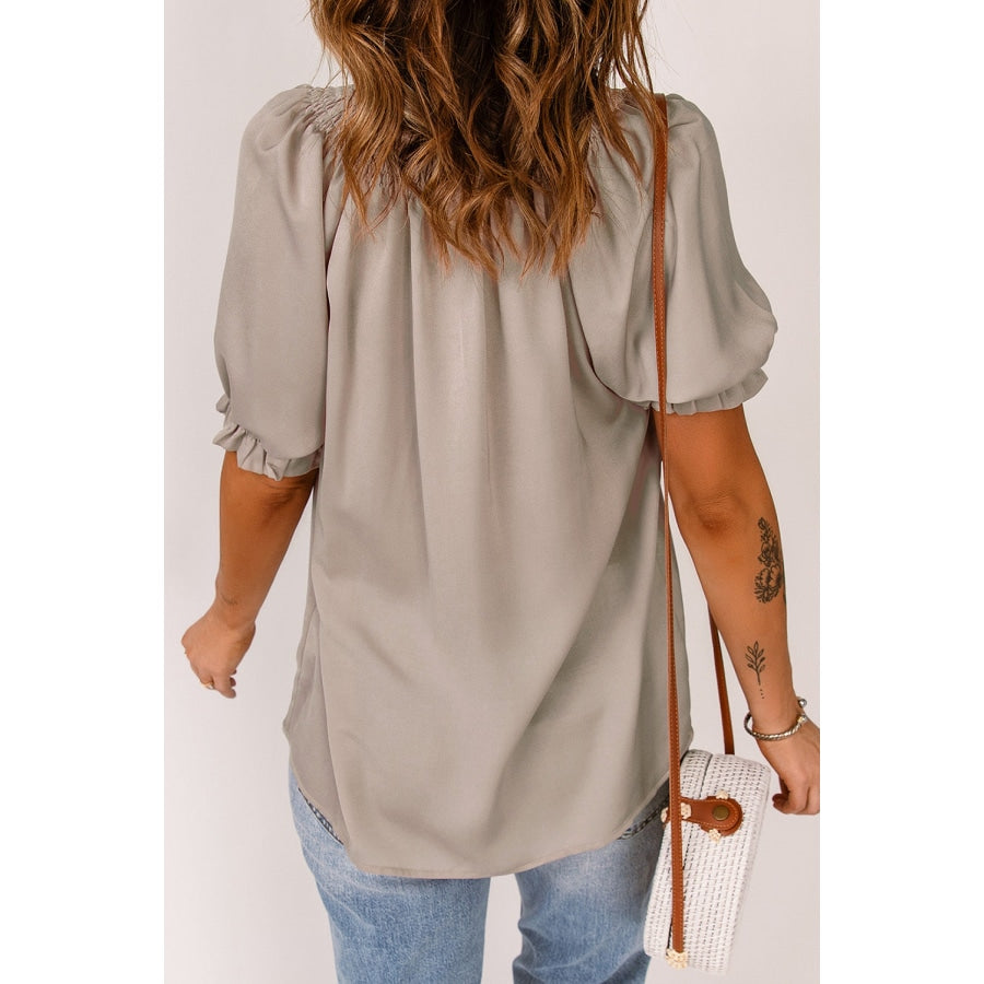 Smocked Frill Trim Flounce Sleeve Blouse