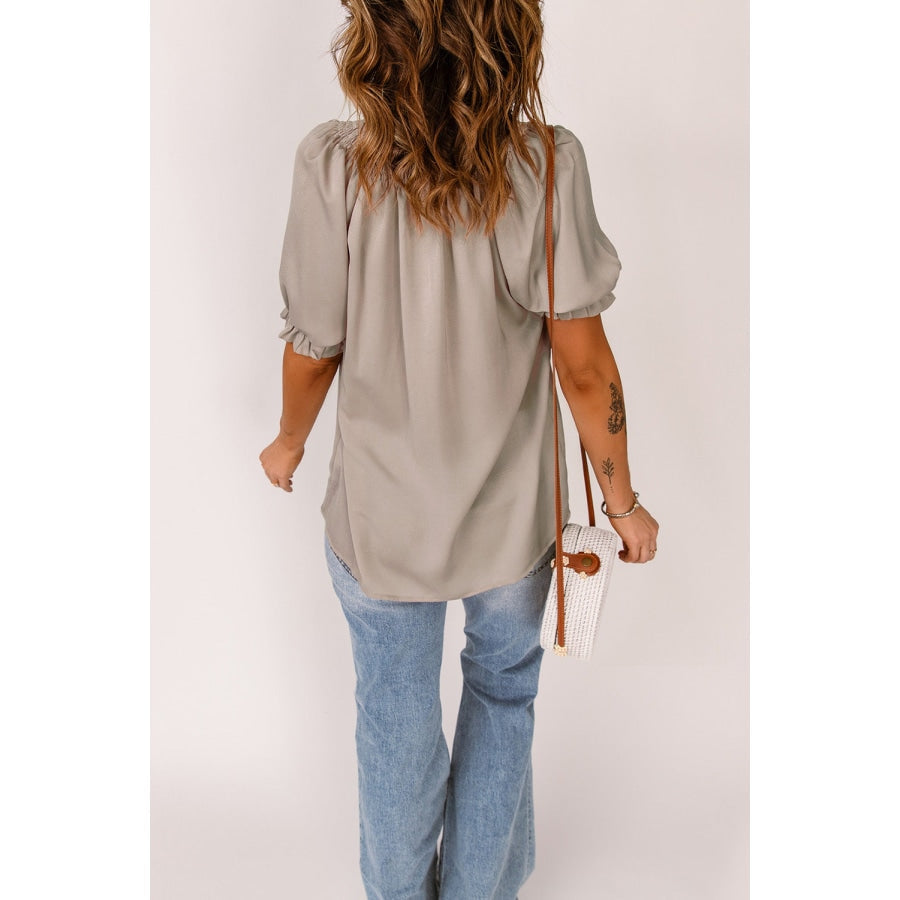 Smocked Frill Trim Flounce Sleeve Blouse