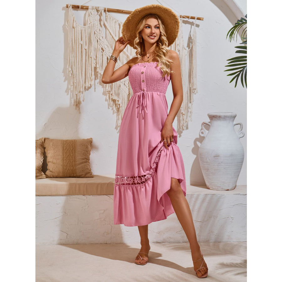 Smocked Frill Tube Midi Dress Apparel and Accessories