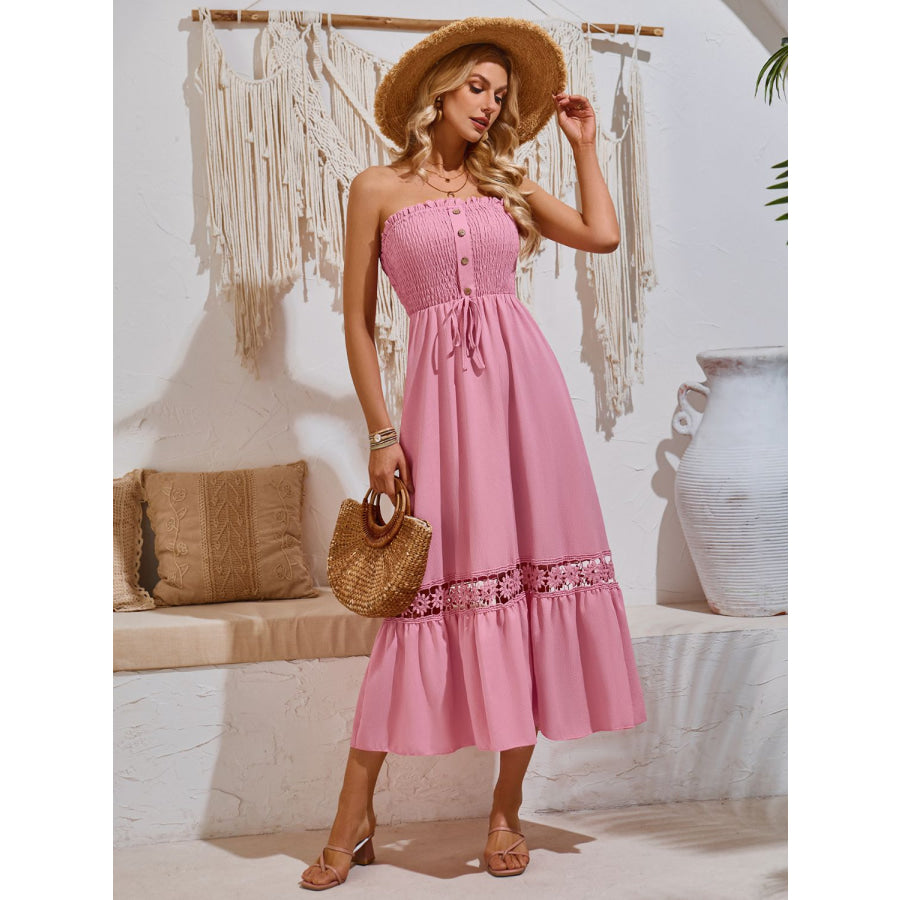 Smocked Frill Tube Midi Dress Apparel and Accessories