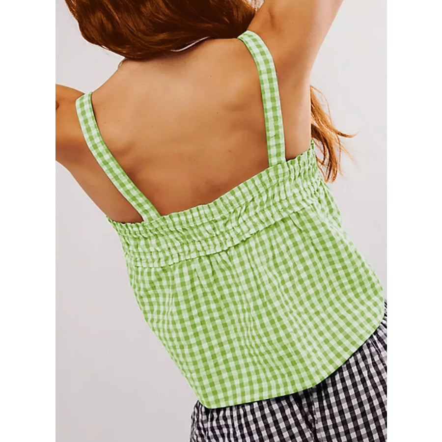 Smocked Gingham Tie-Front Cami Apparel and Accessories