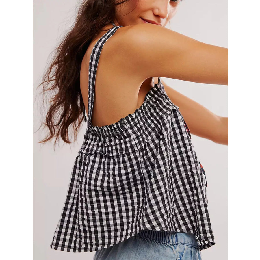 Smocked Gingham Tie-Front Cami Apparel and Accessories