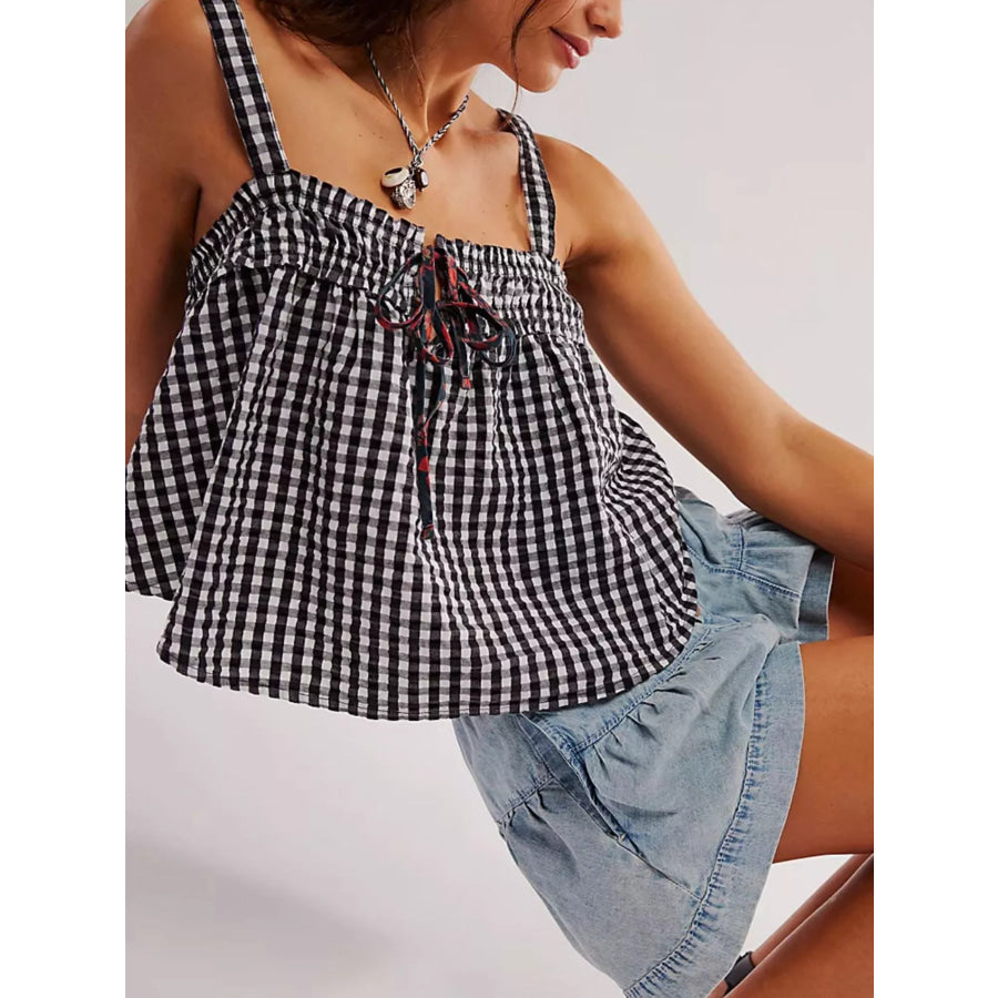 Smocked Gingham Tie-Front Cami Apparel and Accessories