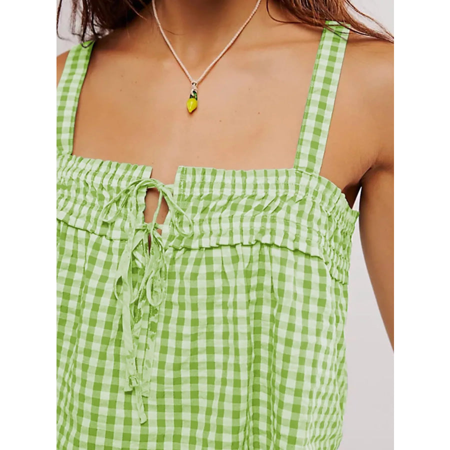 Smocked Gingham Tie-Front Cami Apparel and Accessories
