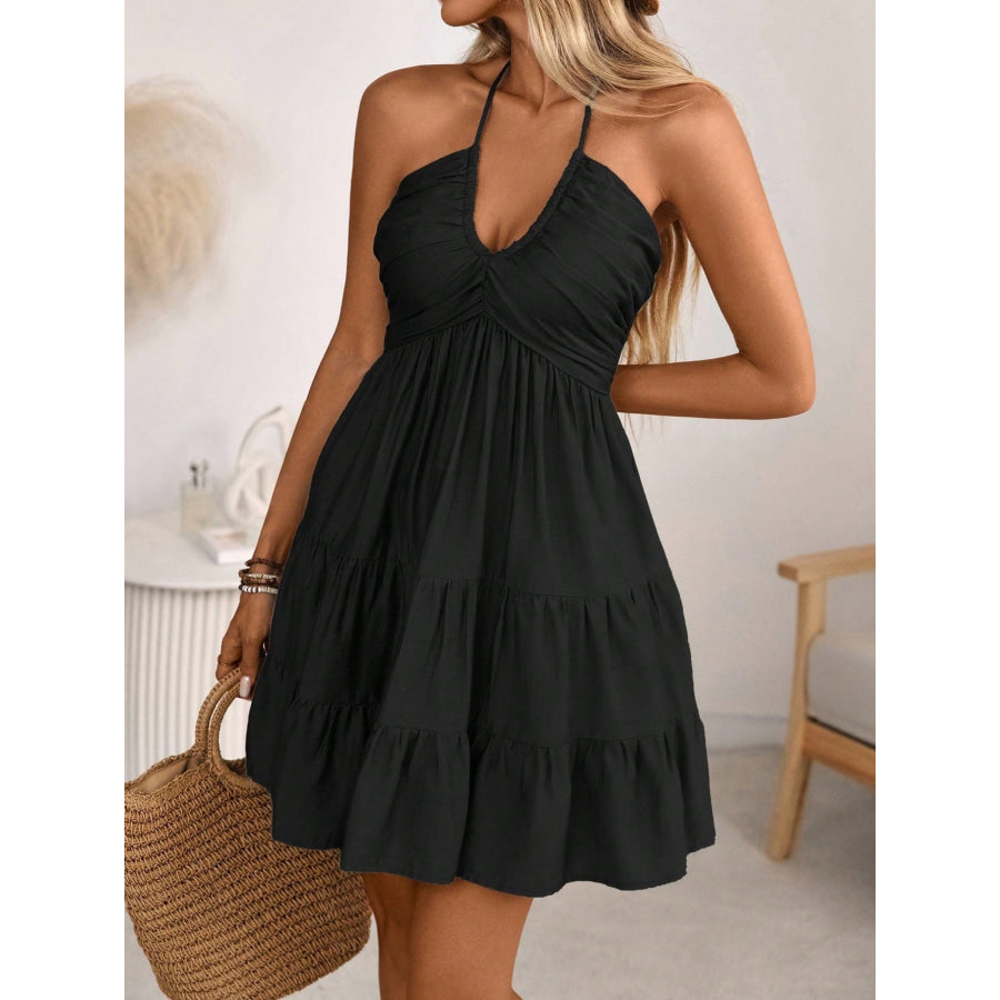 Smocked Halter Neck Tiered Dress Apparel and Accessories