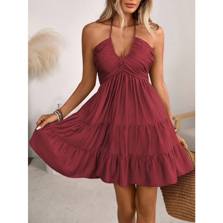 Smocked Halter Neck Tiered Dress Apparel and Accessories