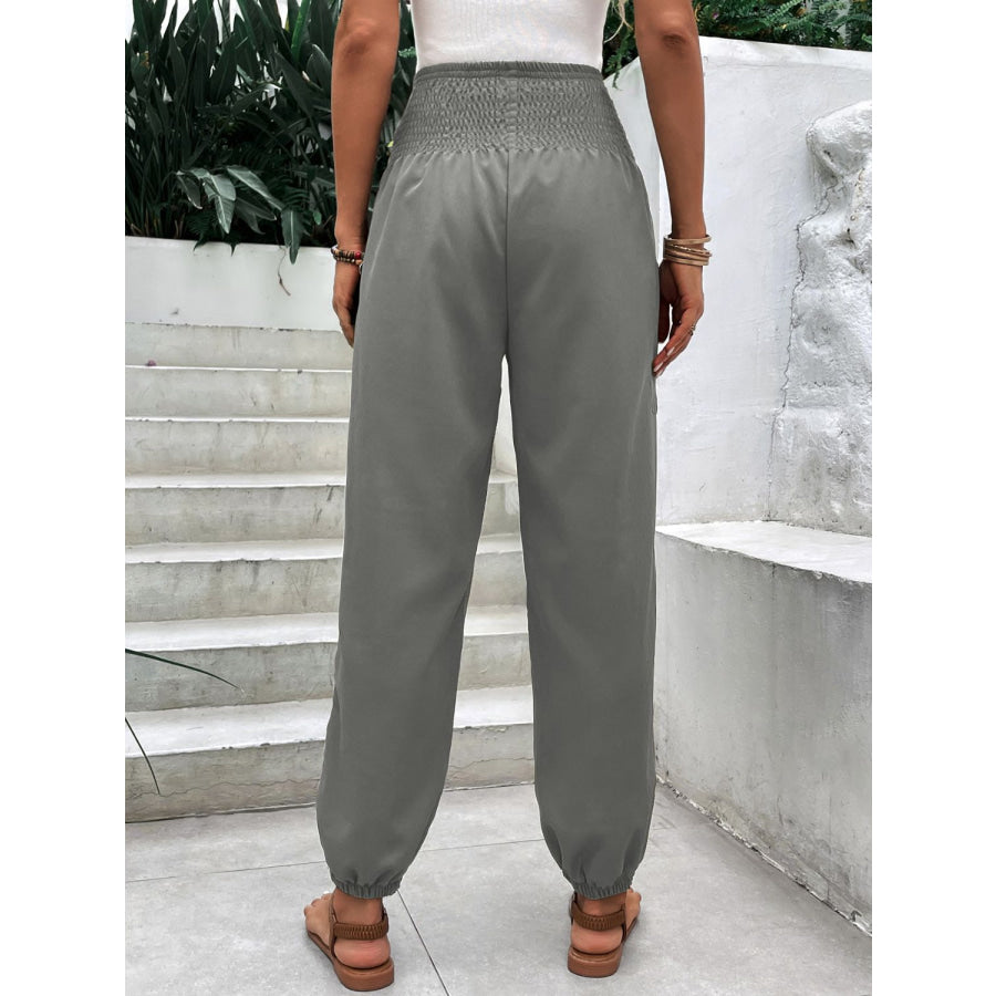 Smocked High Rise Joggers with Pockets Apparel and Accessories