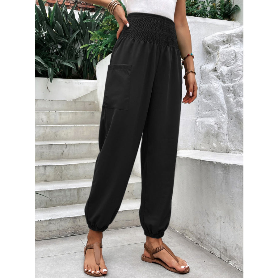 Smocked High Rise Joggers with Pockets Apparel and Accessories