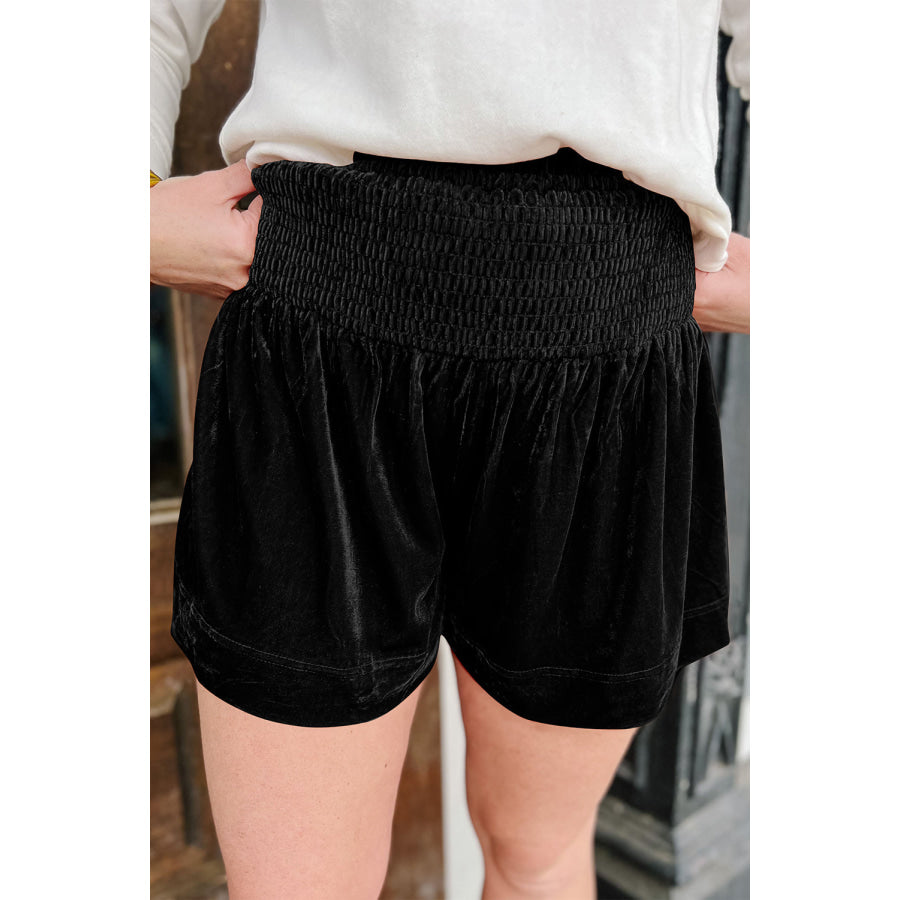 Smocked High Waist Shorts Black / S Apparel and Accessories